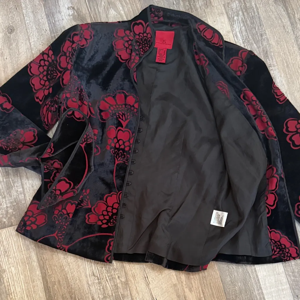 JS Collections Floral Black and Red Women's Jacket size 6 - Image 6