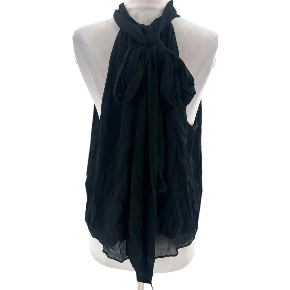 NWT J. Crew Halter top with necktie in chiffon blend black sz L - Image 4
