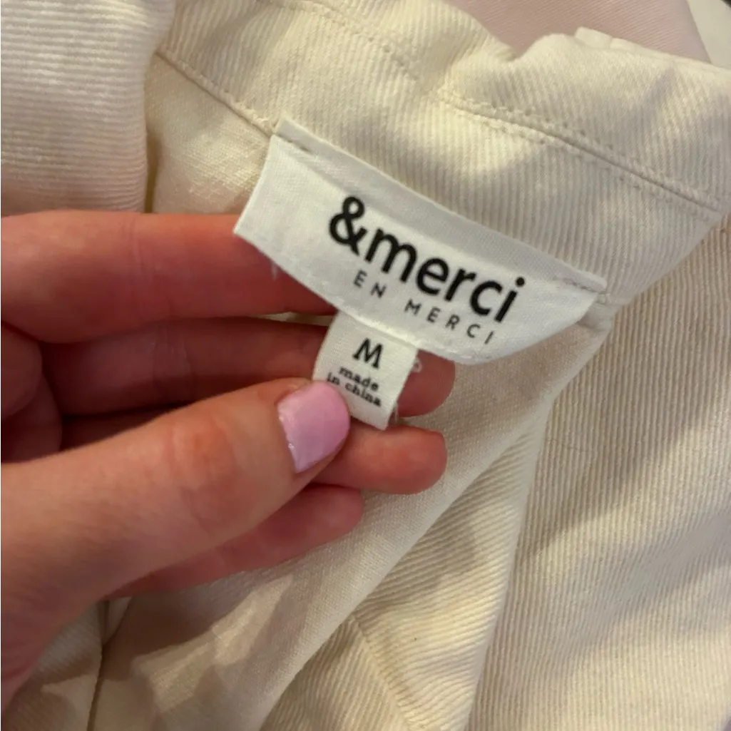 Sleeveless Cream Denim Romper Size M - Image 3