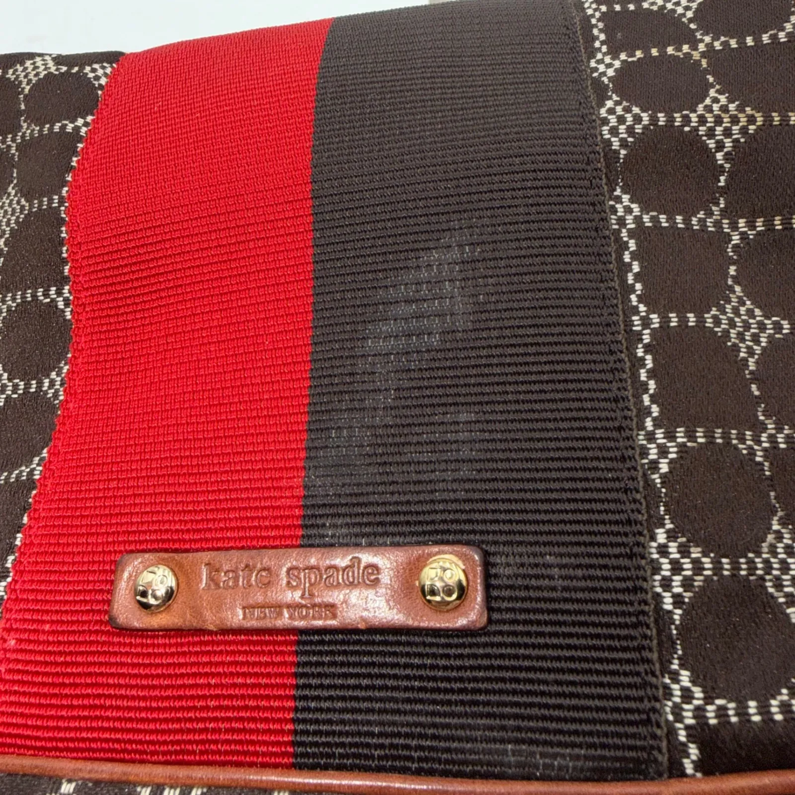 Kate Spade New York Signature Pattern Striped Shoulder Bag Brown Red - Image 5
