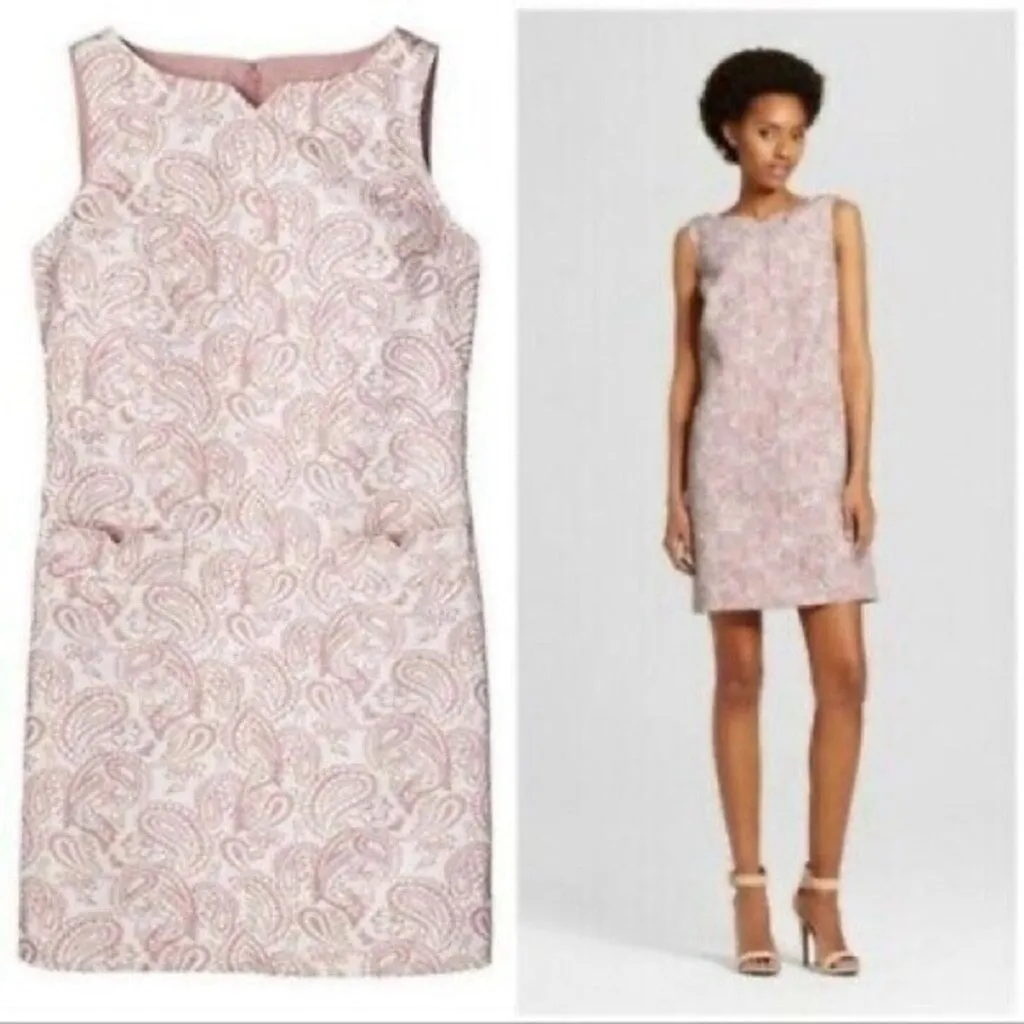 Victoria Beckham Target Blush Pink Floral Jacquard Shift Dress XL NWT Pockets - Image 2