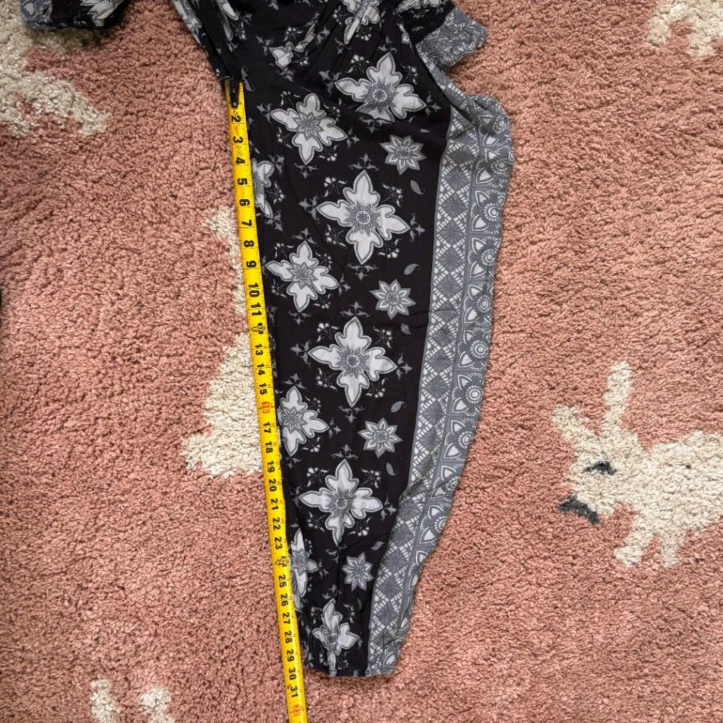 Lotus and Luna Sz S Boho Jogger Style Pants Gray Black White Hippie Handmade - Image 7