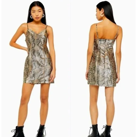 TopShop dress Gold Black Snakeskin Shimmery Dress Size US 6 UK 10 Sleeveless - Image 2