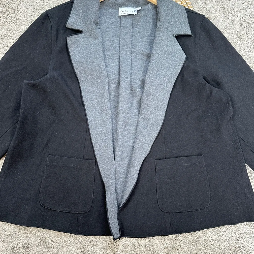 Habitat Women’s Open Front Cardigan Sweater Longlseeve Lagenlook in Black Gray L - Image 4