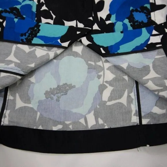 Vintage floral print black‎ white, square neck, bubble short sleeve sheath dress Black Size XXS - Image 11