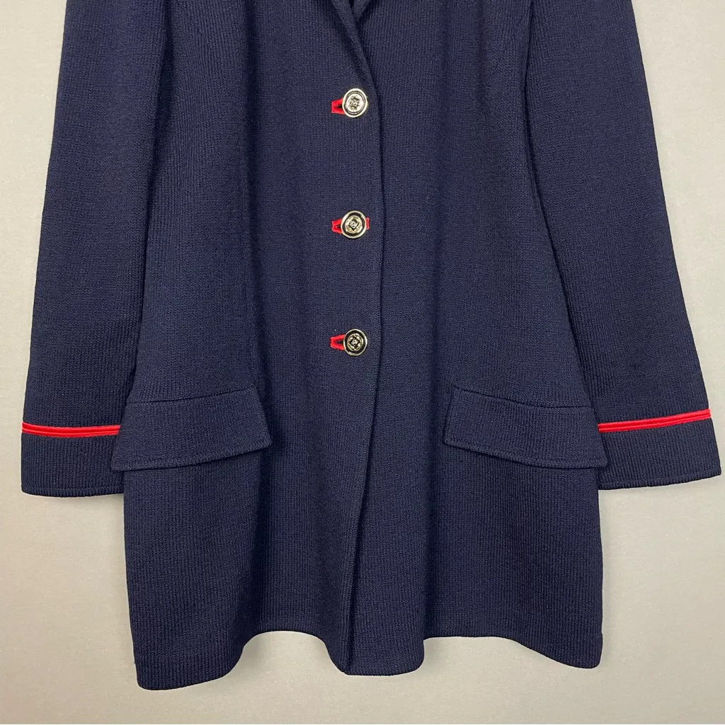 St. John Knit Jacket Navy Blue Santana Sz 10 Nautical Coastal Women FLAWS - Image 5