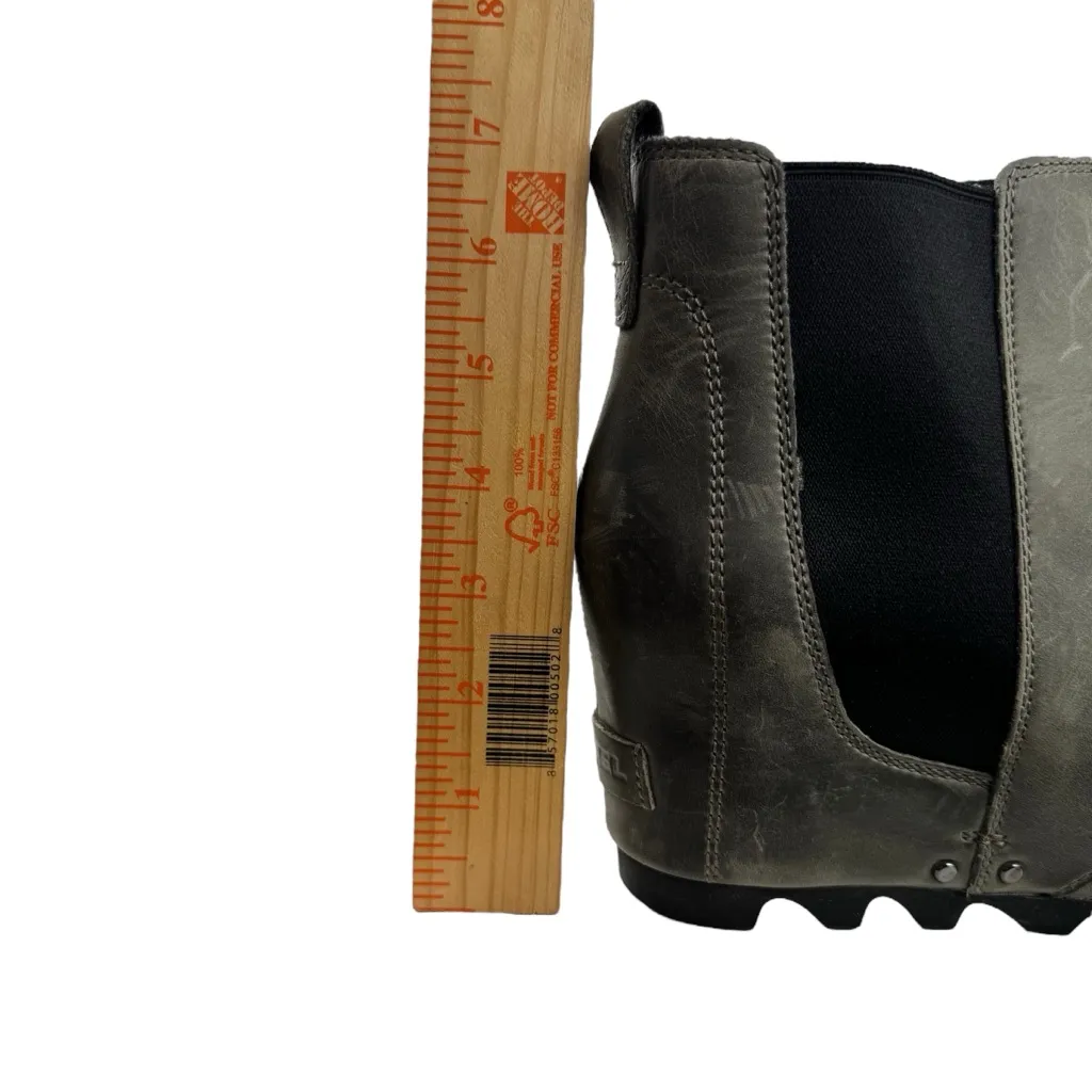 Sorel Lea Hidden Wedge Chelsea Ankle Boots Gray Leather Pull On Waterproof Size 8 - Image 16