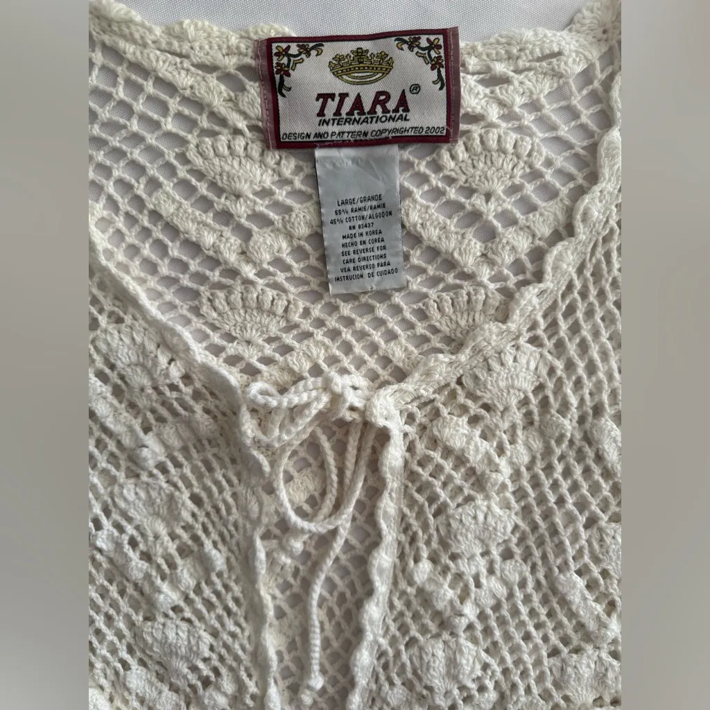 Vtg Tiara International Cottage Core Crocheted Cardigan Sweater SZ L - Image 8