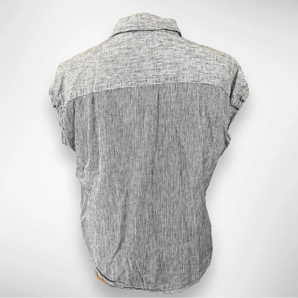 WEATHERPROOF VINTAGE Blue & White Striped Washable Linen Tie Front Top | EUC - Image 3