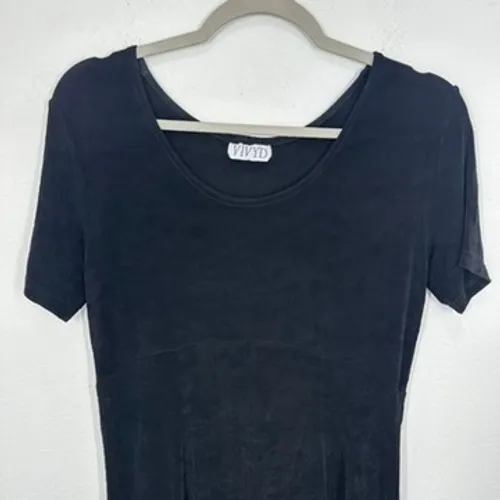 Vintage Black Babydoll Stretch Jersey Knit Short Sleeve Mini Dress Fit Flare 90s - Image 3