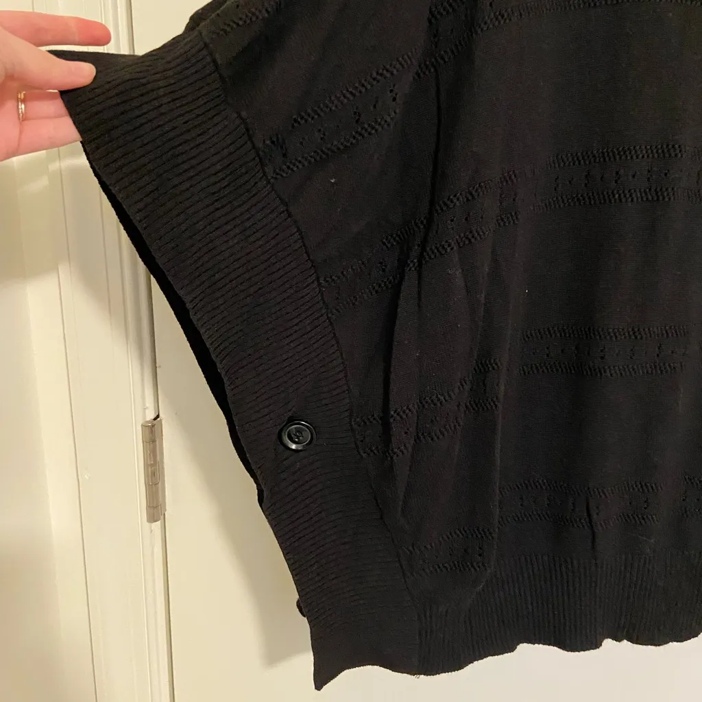 EUC AGB women’s black cowl neck button‎ knit pattern poncho sweater loose large - Image 2