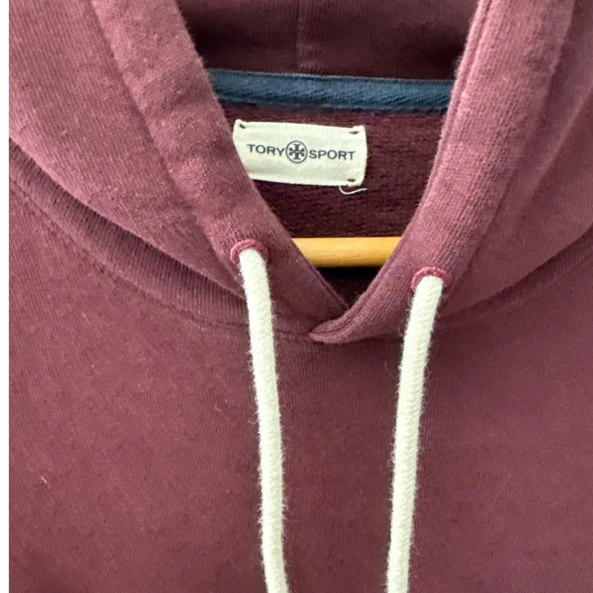 Tory Burch French Terry Chevron Hoodie in Winetasting & Troy White Size Small‎ - Image 8
