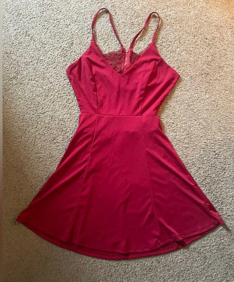 Sun Dress, Mini Red Lace V - Image 7