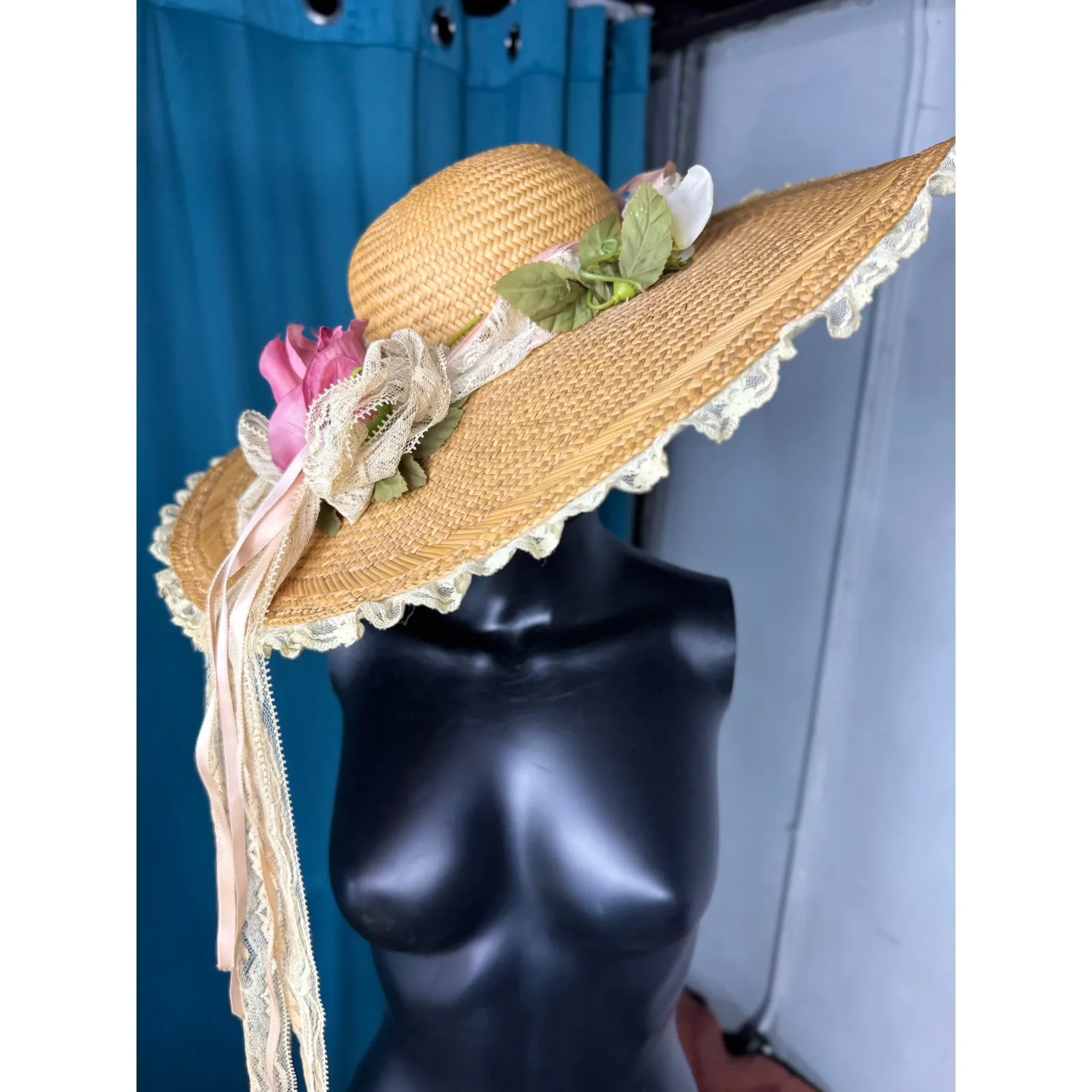Chic Lolita straw hat, vintage decoration from the 1940s and 1960s Tan - Image 9