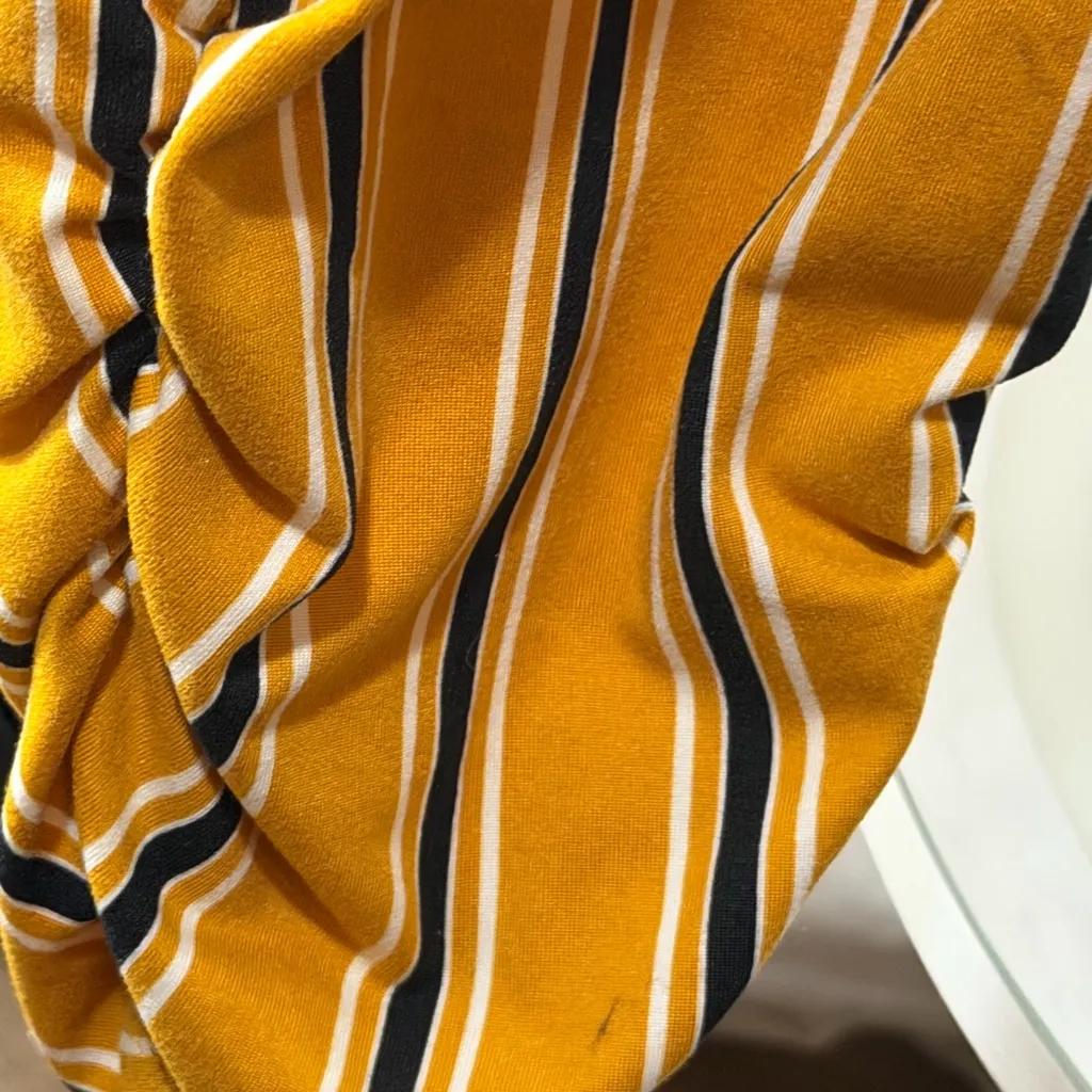 Love J Striped Yellow And Blue Jumpsuit gathered hem strapless Size XL Bodycon - Image 2