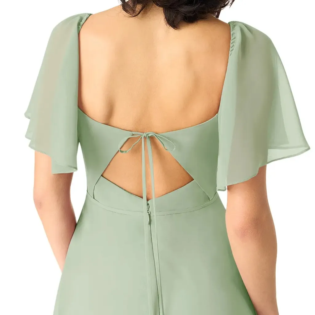 NWT Azazie Chloe Pistachio Green A-Line Chiffon Bridesmaid Maxi Dress Size 4 - Image 4