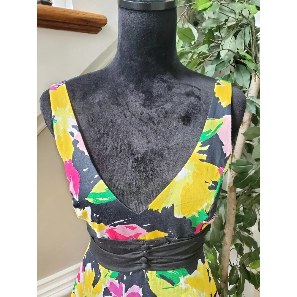 B. Smart Black Floral Tie Waist Cotton Sleeveless Casual Knee Length Dress Small - Image 11