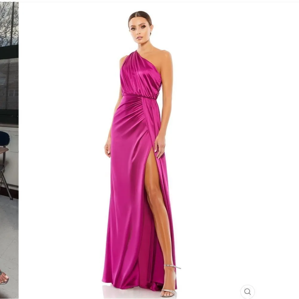 Mac Duggal 26654 Gathered One Shoulder Satin Faux Wrap Gown Dress - Image 4