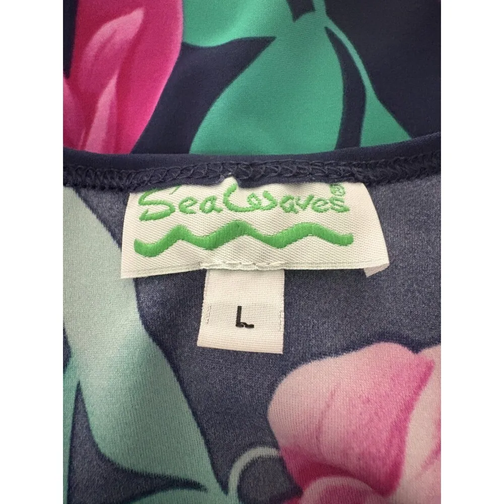 Sea Waves Dress Womens Large Blue Floral Nylon Swim Cover Up Beach Vacation - Image 5