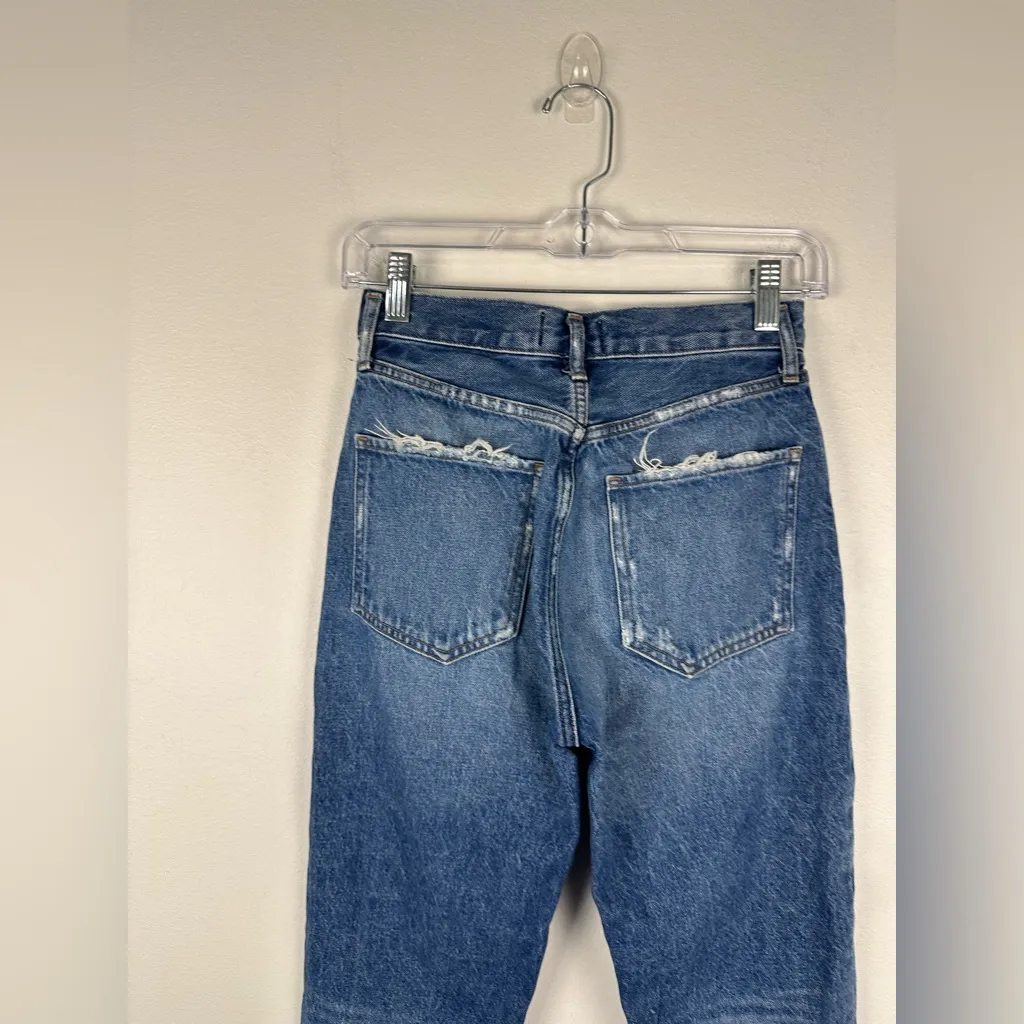 AGOLDE Riley Cropped High Rise Sttraight Leg Distressed Raw Hem Jeans Sz 24 - Image 7