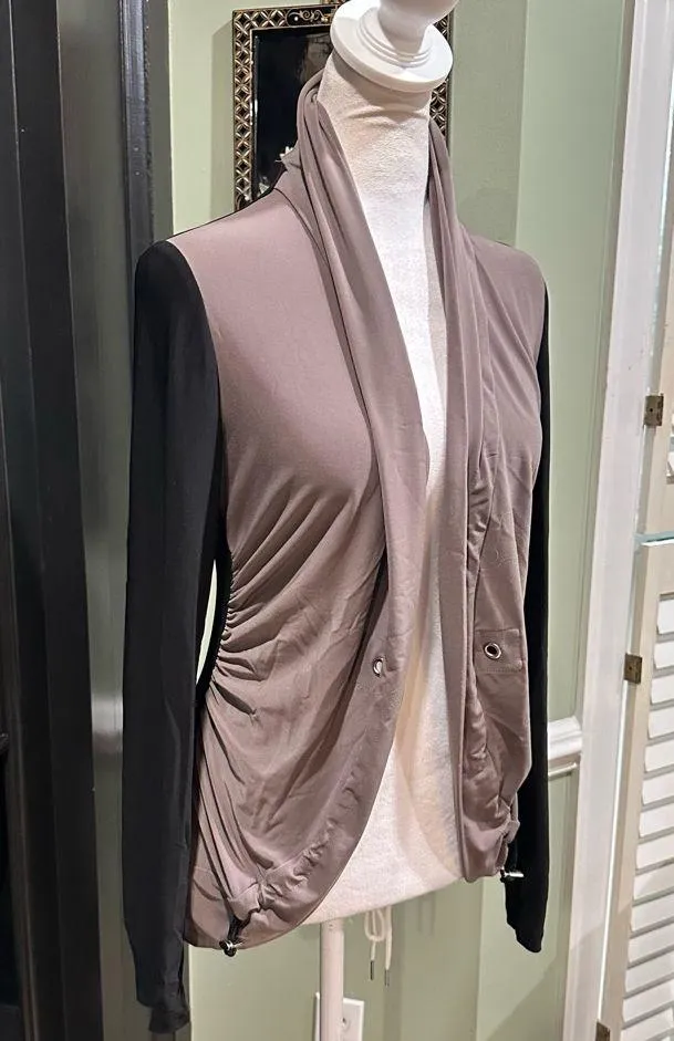 Joseph Ribkoff Two-Tone Draped Open Front Jacket – Size 8 - Image 2