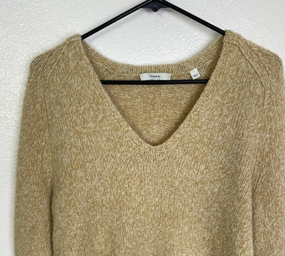 Vince Boucle Sweater Womens Size Small Yellow Boucle Silk Merino Wool Pullover - Image 3