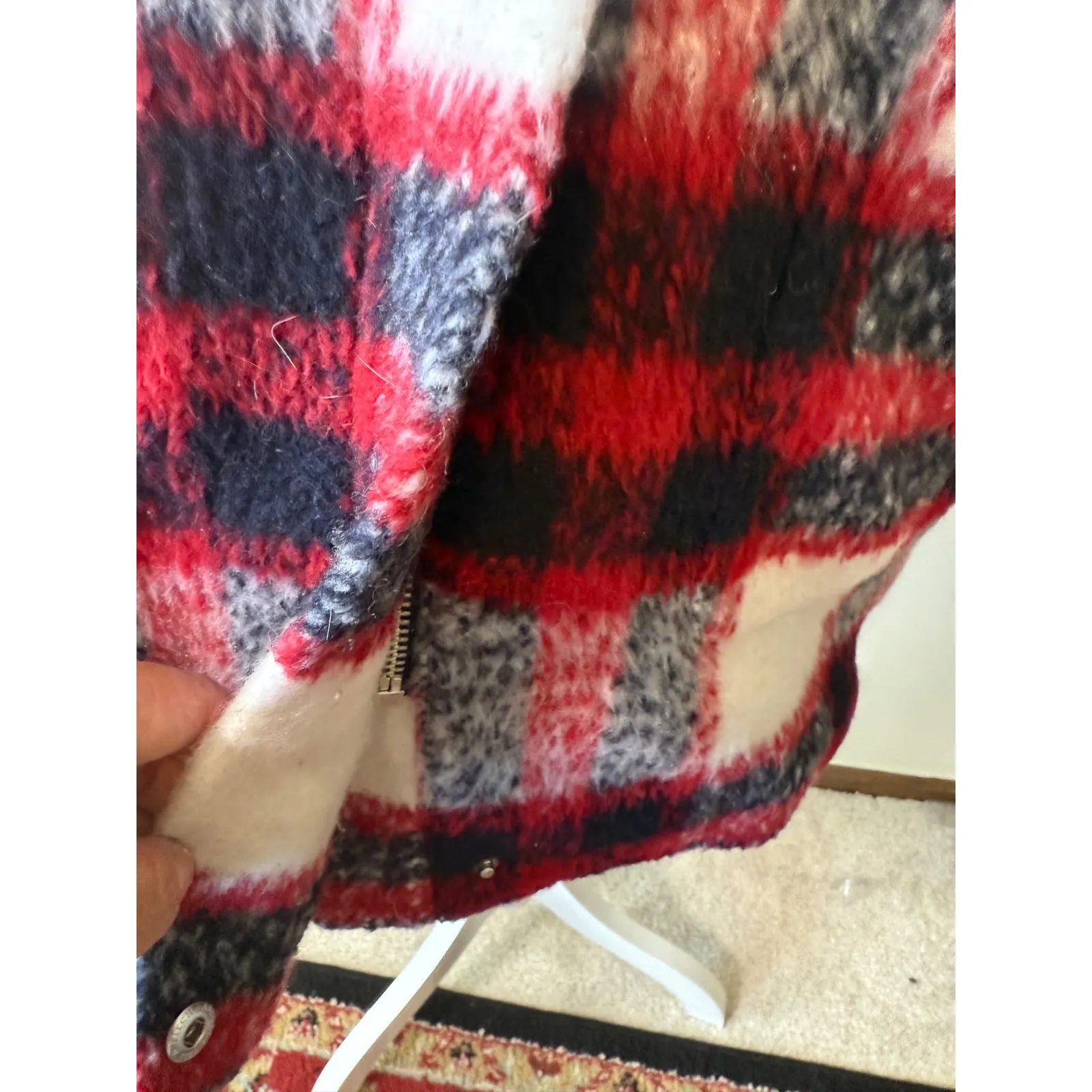 Abercrombie & Fitch Wool Blend Plaid Coat Jacket Red Black White Womens M Winter - Image 6