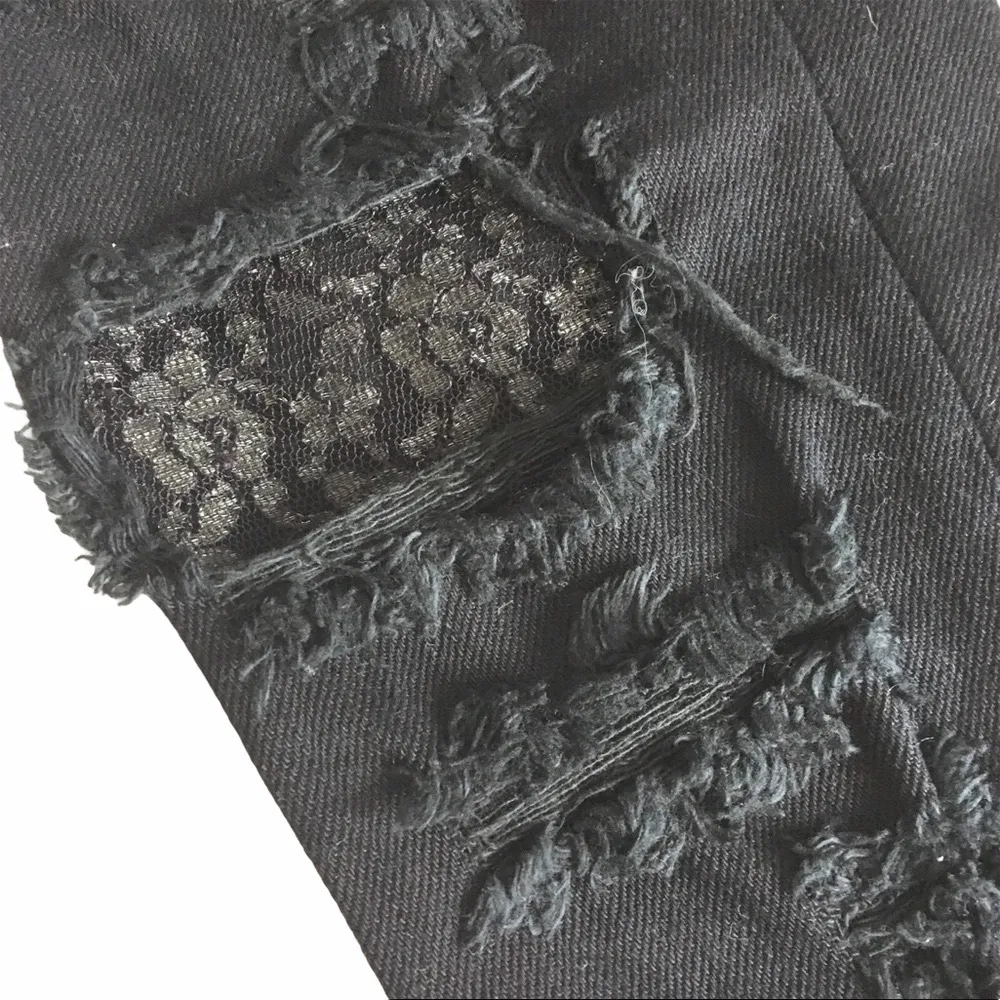 LF Carmar ❉ Skinny Shredded Rips Jeans ❉ with Lace Patches ❉ Jet Black Size 25 ❉ - Image 4