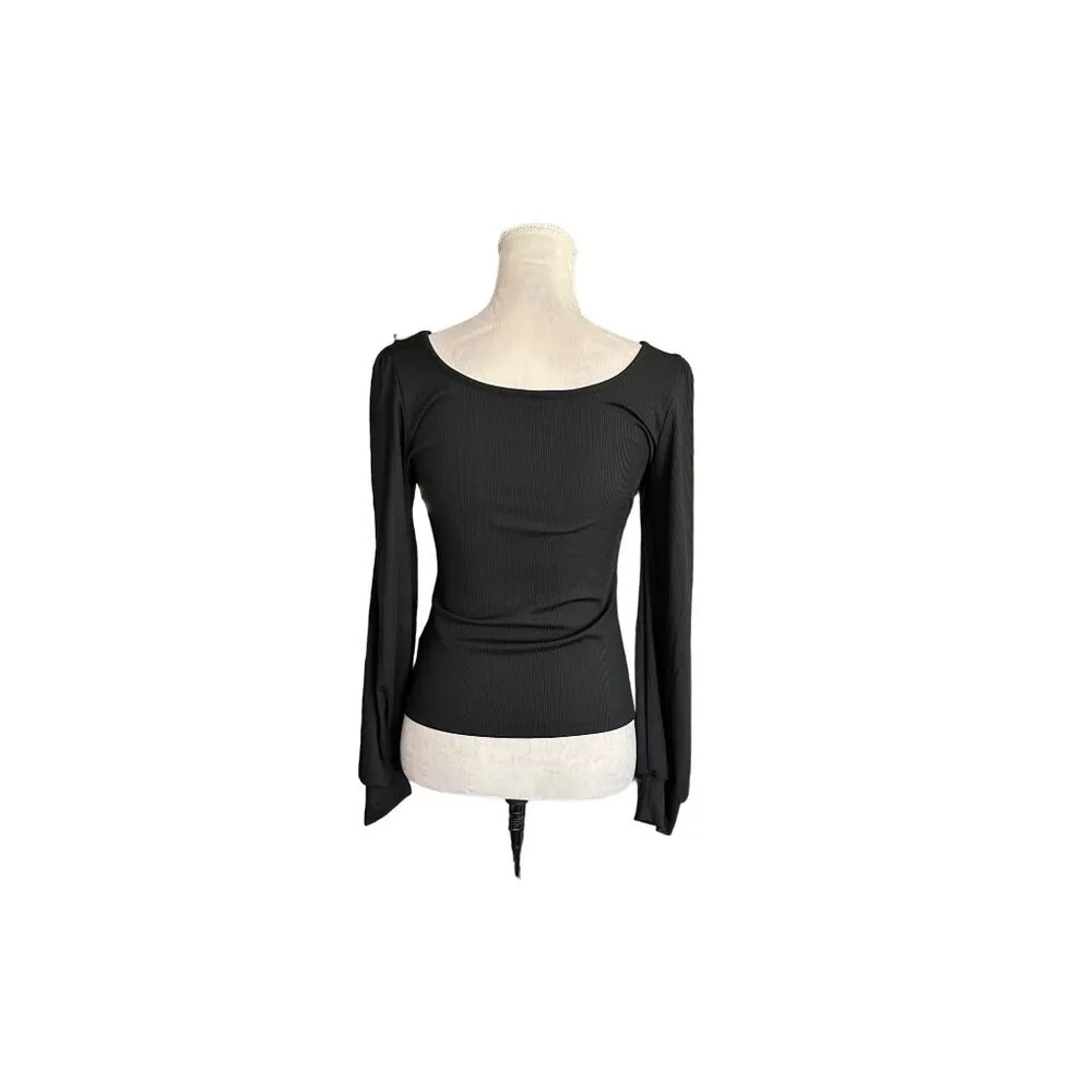 Women's Black Long-Sleeve Scoop Neck Top Closet Staple layering top office - Image 5