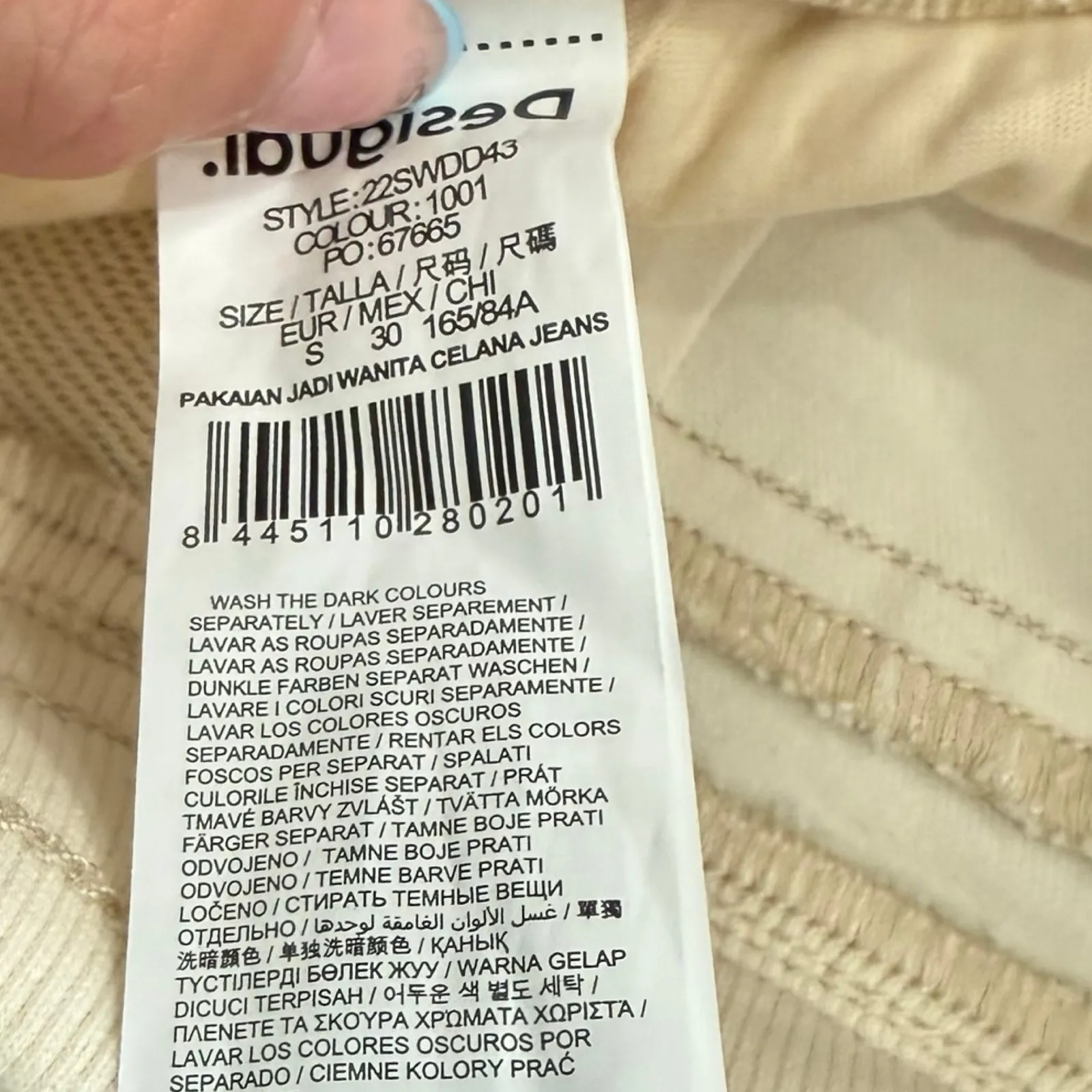 Desigual Cream Ecru Floral Embroidered Jogger Lita Raw Hem Jeans size S NEW Tags - Image 7