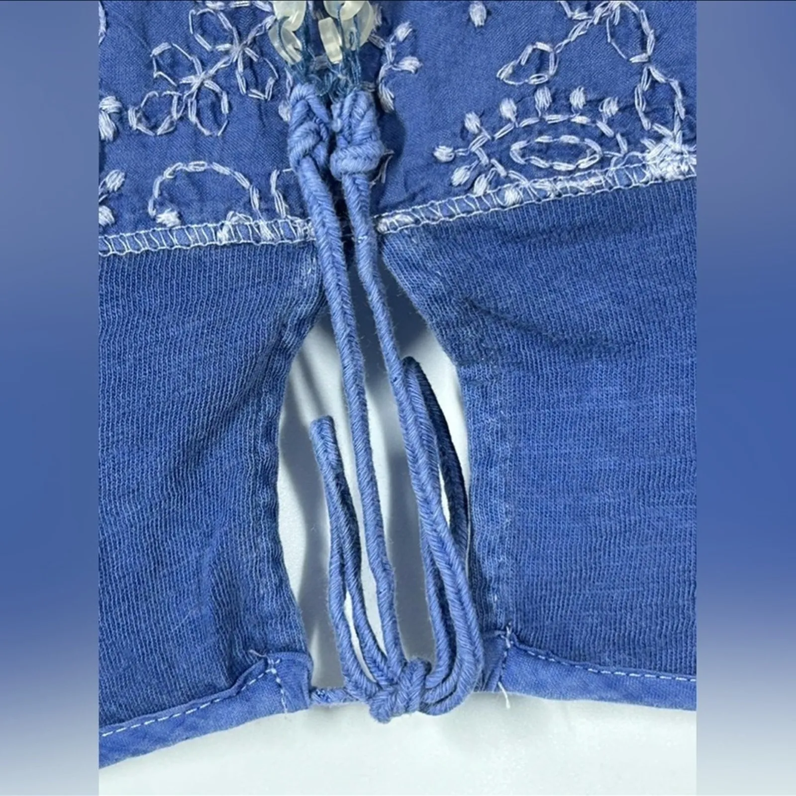 American Eagle Chambray Peasant Boho Blouse Embroidered Size S - Image 11