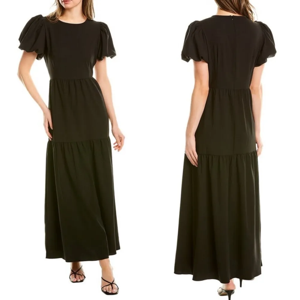 Stellah Puff Sleeve Tiered Maxi Dress: Black Boho Bohemian Cottagecore Size L - Image 4