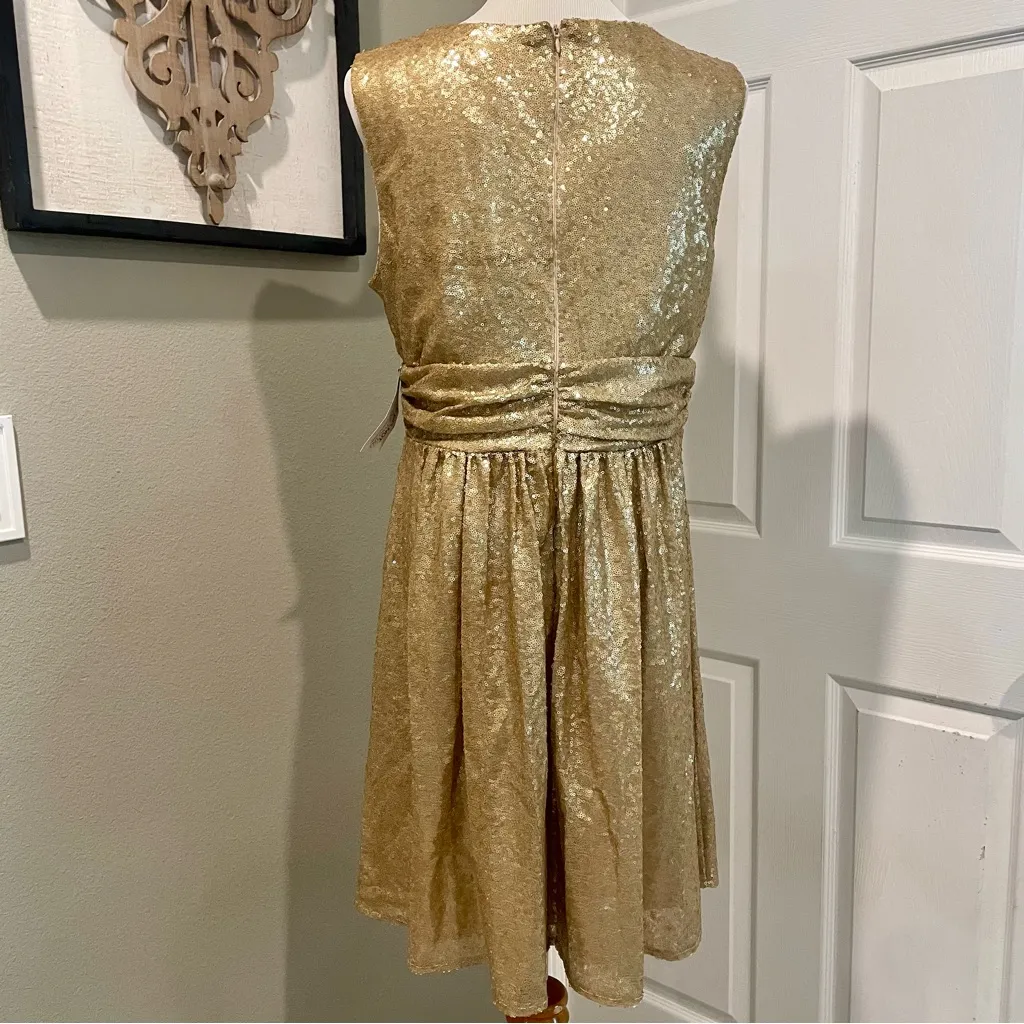 NY & Co Eva Mendes Gold Sequin Cocktail dress Fit and Flare Size Large NWT - Image 3