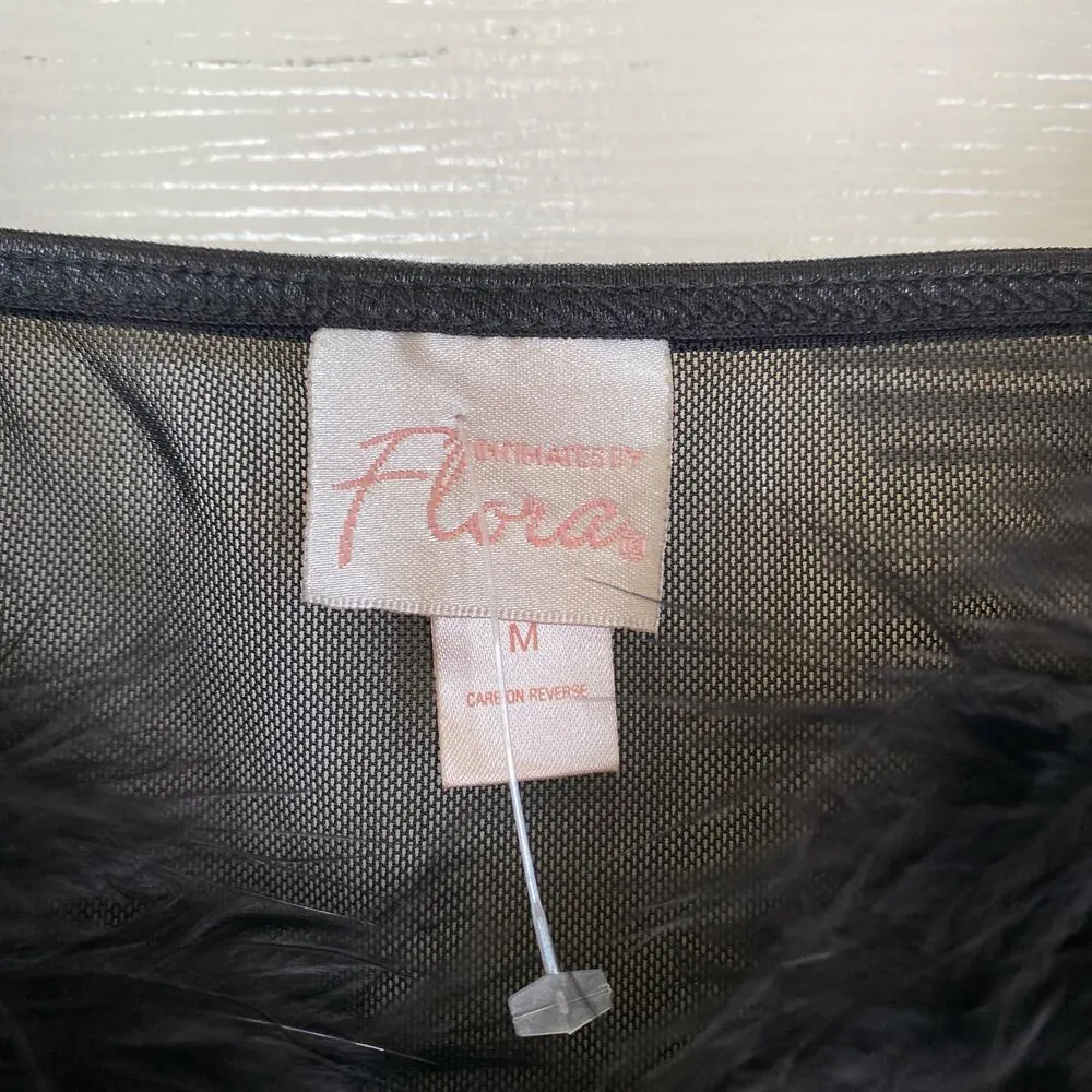 Vintage Y2K Intimates by Flora Nikrooz Black Sheer Lingerie Top Faux Fur Medium - Image 4