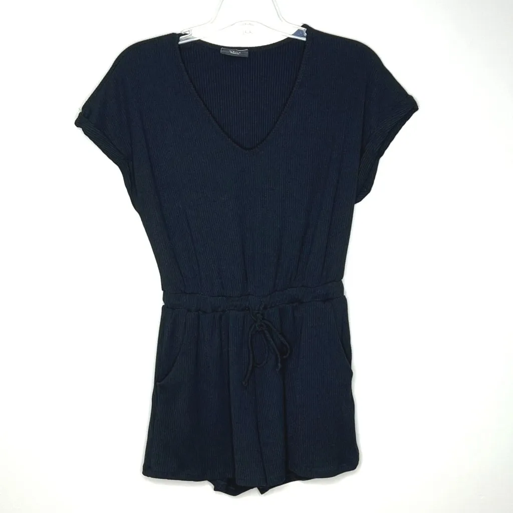 Vici Romper Womens Medium Black Ribbed‎ Knit One Piece Shorts Comfy Minimalist - Image 2