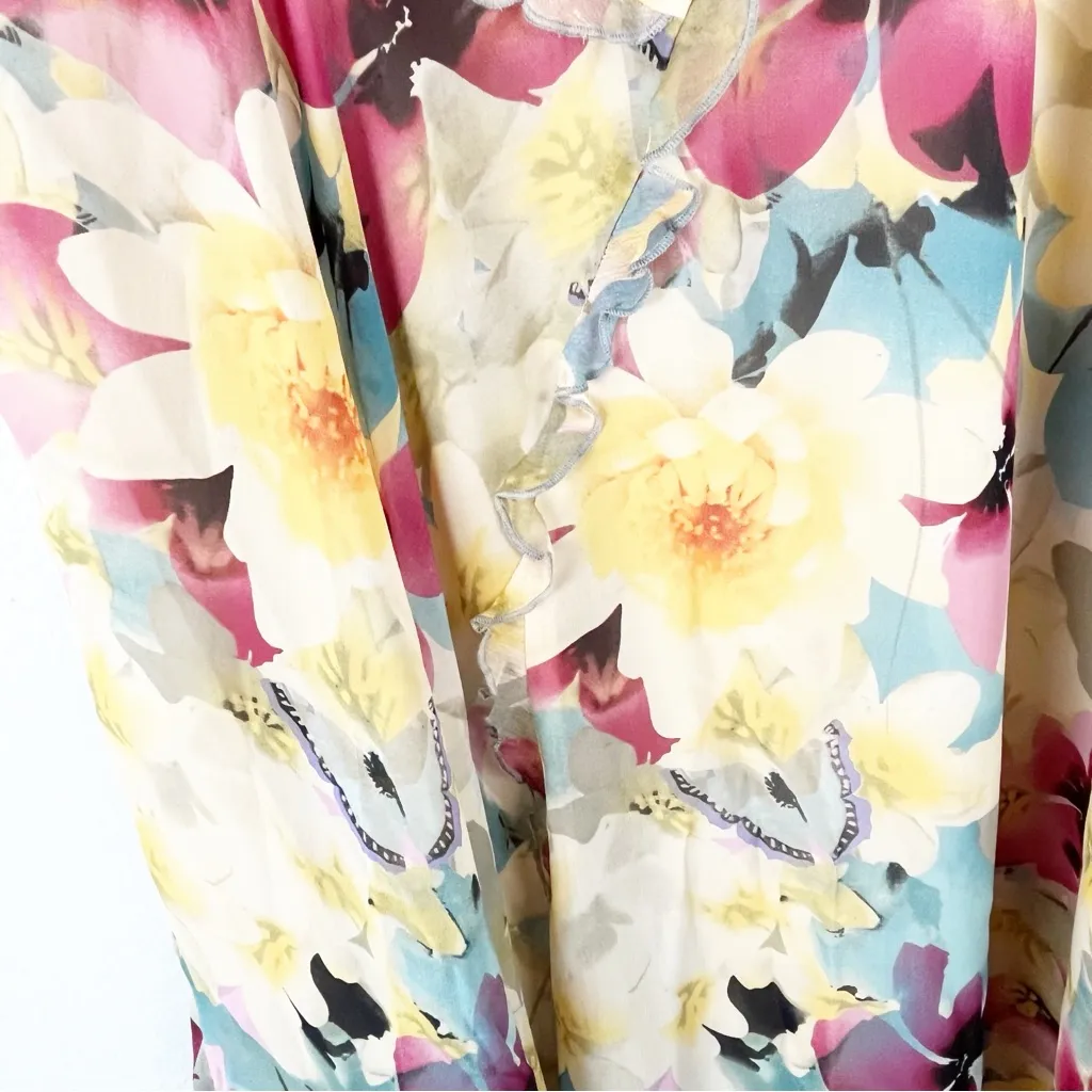 SUNDANCE 100% Silk Floral Ruffle Trim Detail V-Neck Lined Dress Size 6 - Image 11