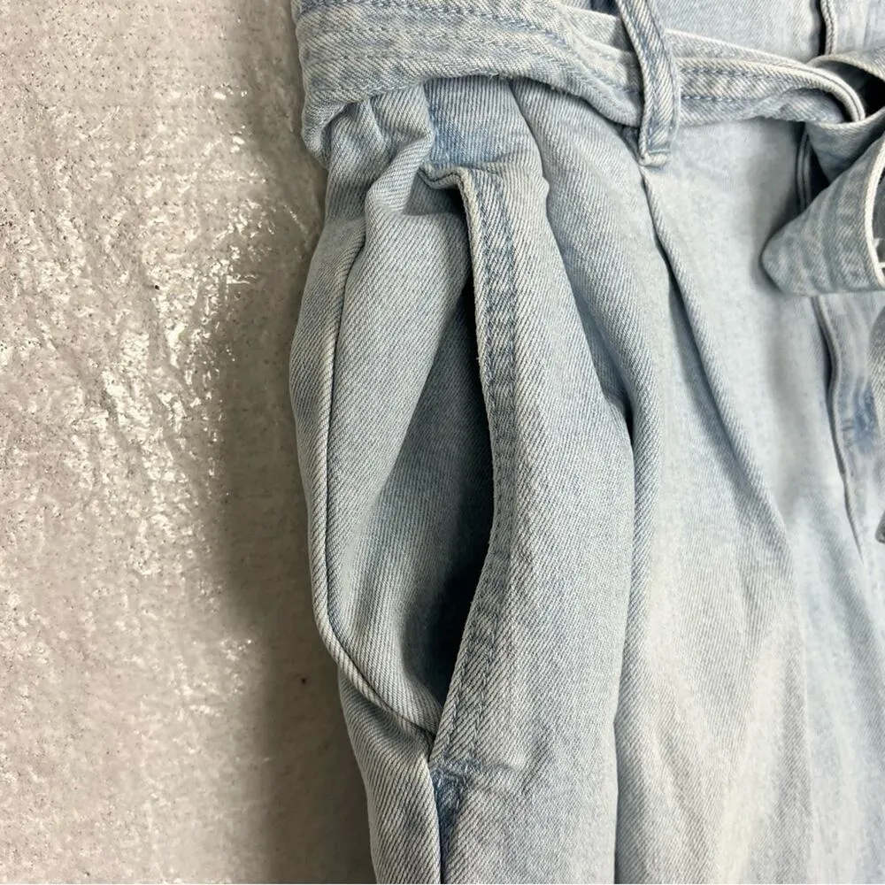 Paperbag Jeans Size 0 Barrel Leg Pleated Tie Waist Light Wash Pockets - Image 3