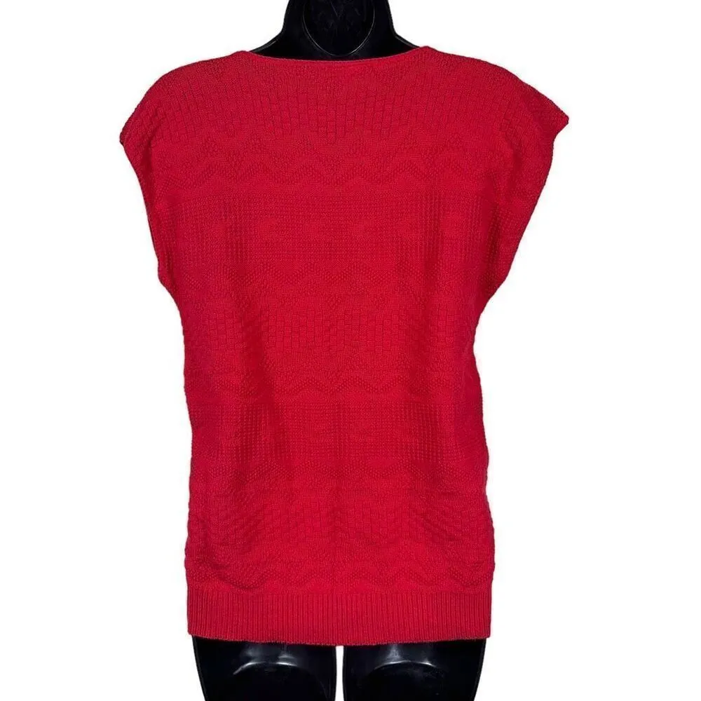 Vintage Village Green 100% cotton Red Knit Sweater Vest Size M Red Size M - Image 6