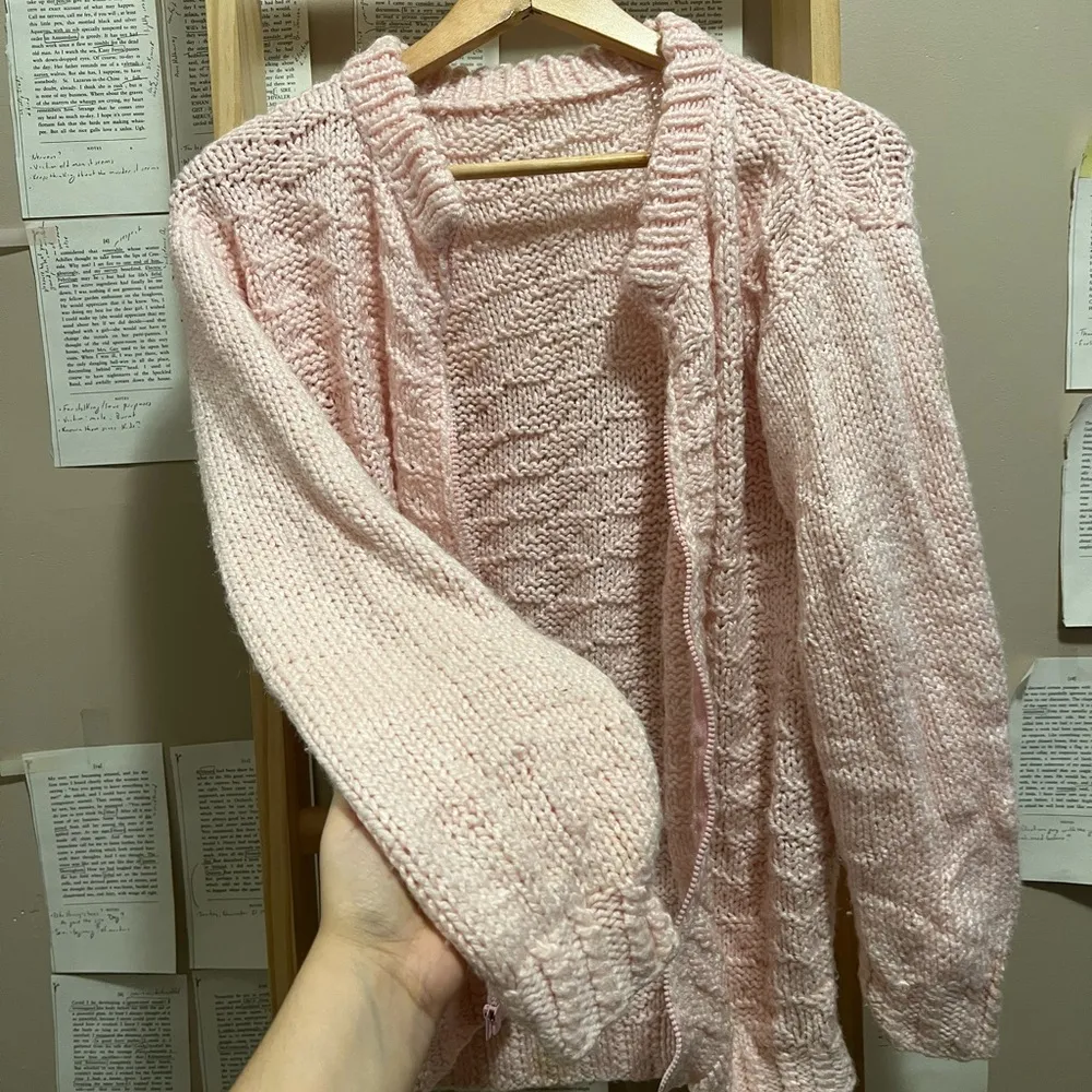 Cute and Comfy Pastel Pink Knitted Sweater with Front Zipper - Image 5
