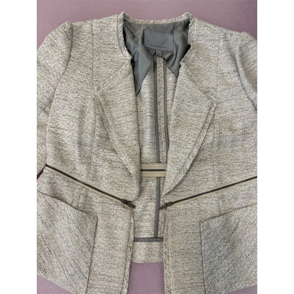 Classiques Entier Women's Gray Tweed Blazer Jacket Size Sm Zipper Detail‎ Trendy - Image 3