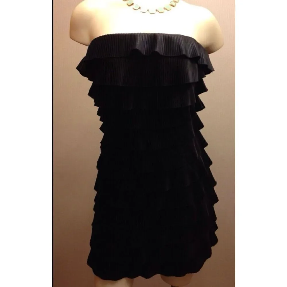EXPRESS SEXY BLACK RUFFLED LAYERS STRAPLESS BODY HUGGING COCKTAIL EVE DRESS 6 - Image 2
