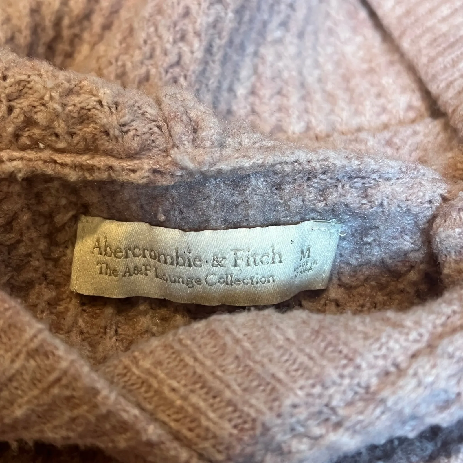 Abercrombie & Fitch Hoodie Waffle Knit Lilac Taupe Women's Medium Cozy Fall - Image 6