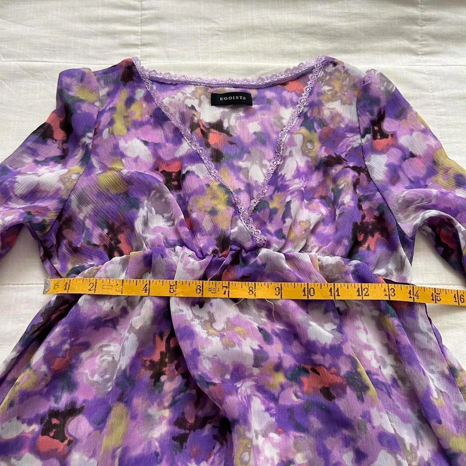 Japanese brand Egoist cute purple floral print babydoll long sleeve blouse lace - Image 7