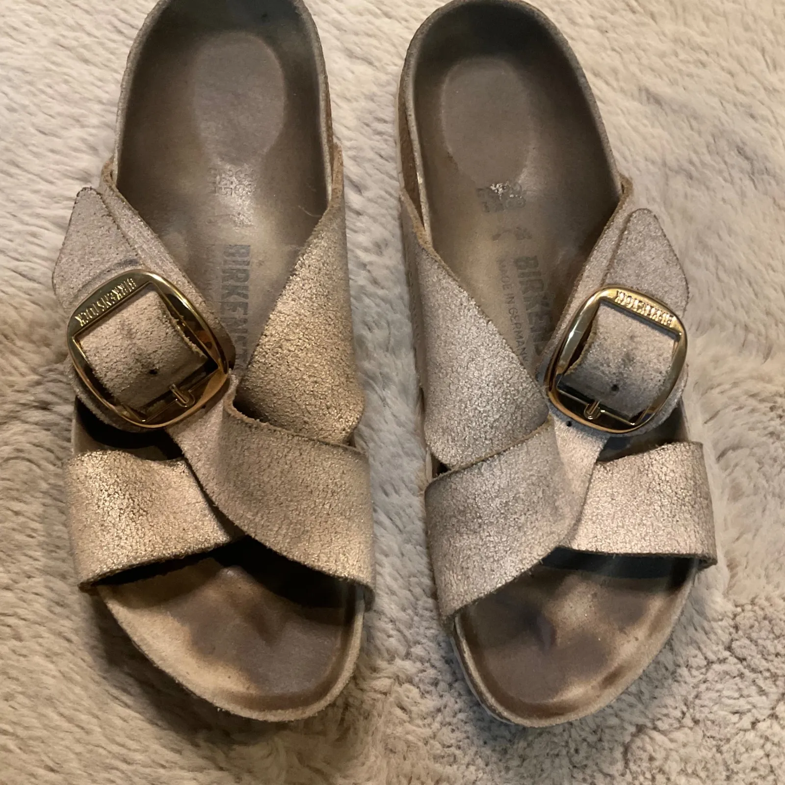 Birkenstock Sienna Big Buckle Size 38 Metallic Gold Buckle Slide Womens Comfort - Image 2