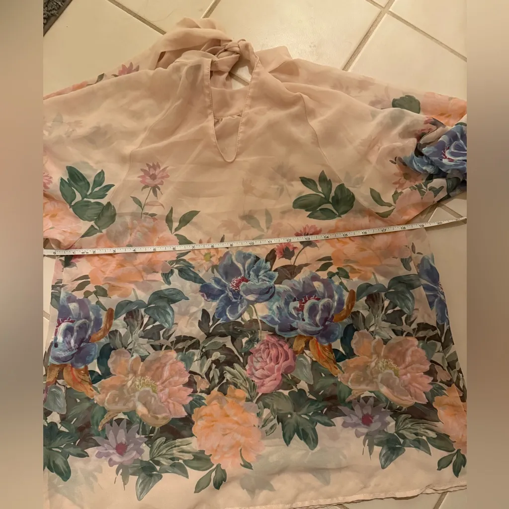 Zara Tan Cream Floral Long Sleeve Blouse - Image 7