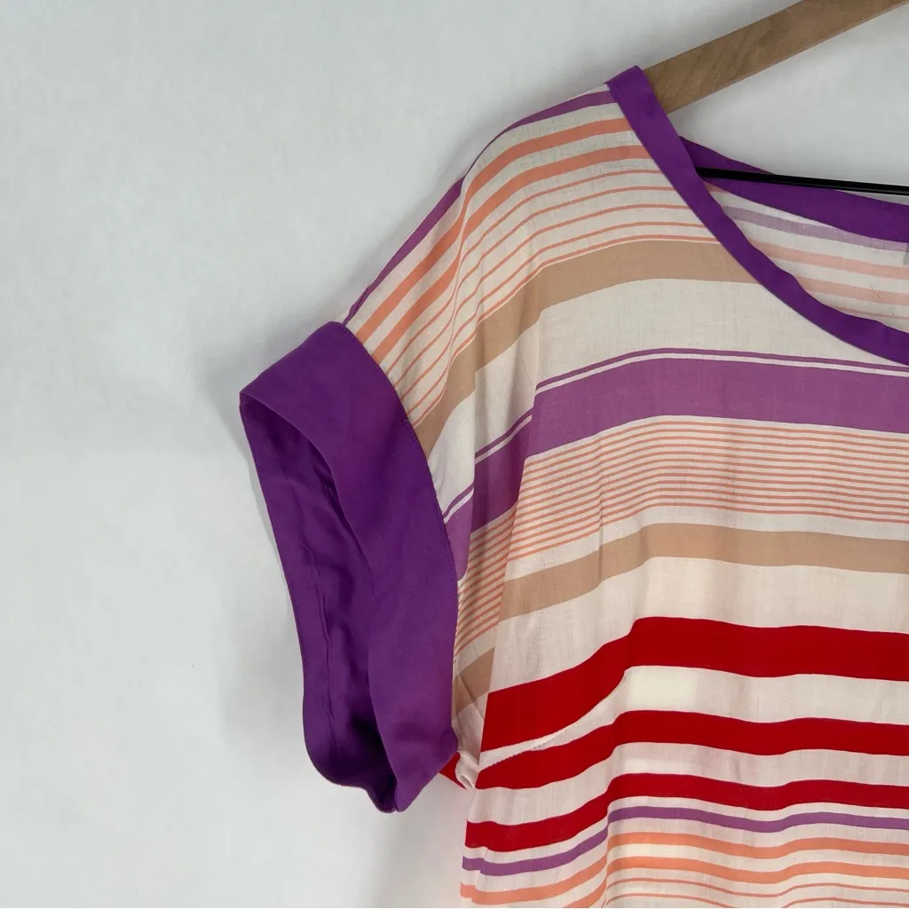 New York & Company Red Purple Pink‎ Striped Lightweight Boxy Tee NWT Size L White Size L - Image 2