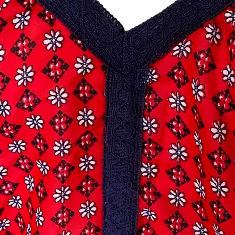 ASHLEY STEWART Red Bandana Print Embroidered Smocked Babydoll Cami ~ Size 14/16 - Image 4