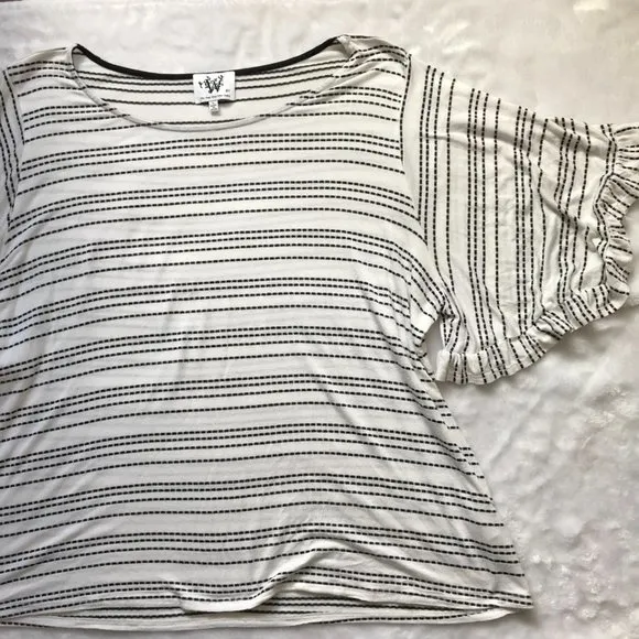 W by Who‎ Wear What When Where Women's Rayon Blend Ruffle Sleeve Top Size Large Black - Image 4