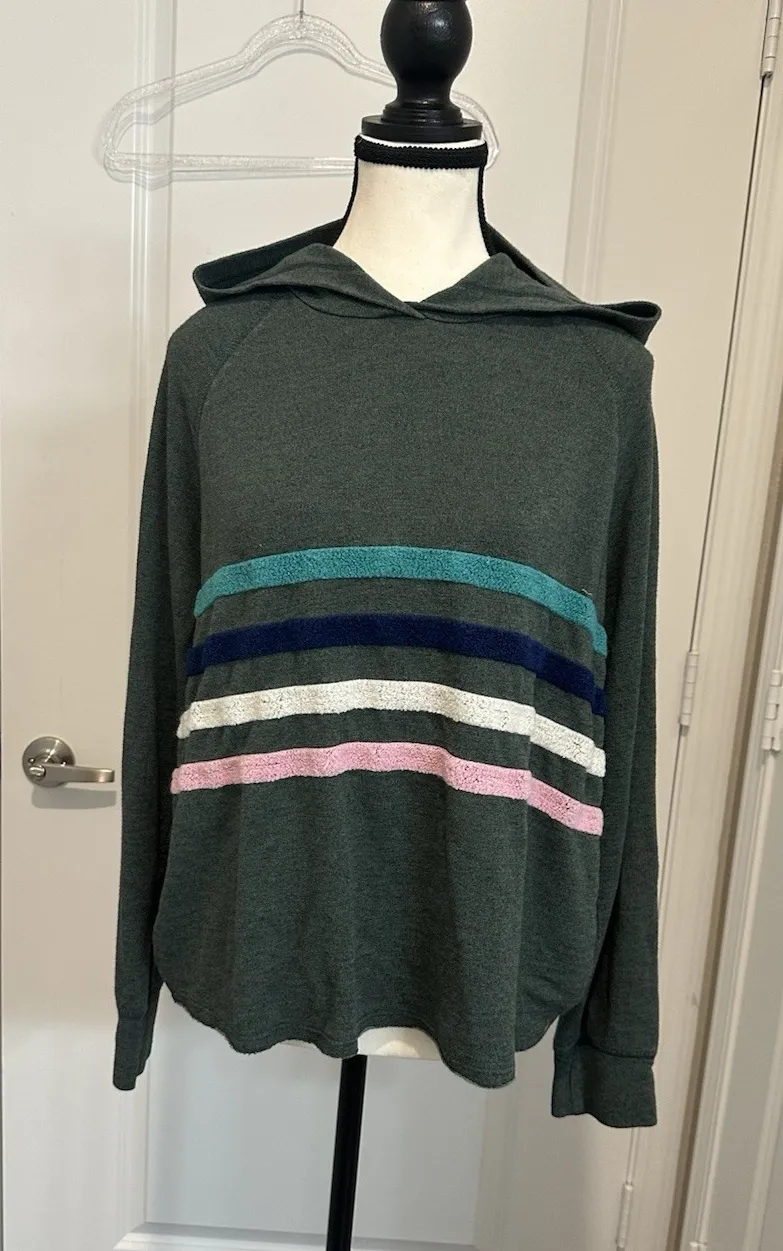 Sundry Galen Chenille Striped Hoodie Pullover Sweatshirt Size 3 L Anthropologie - Image 1
