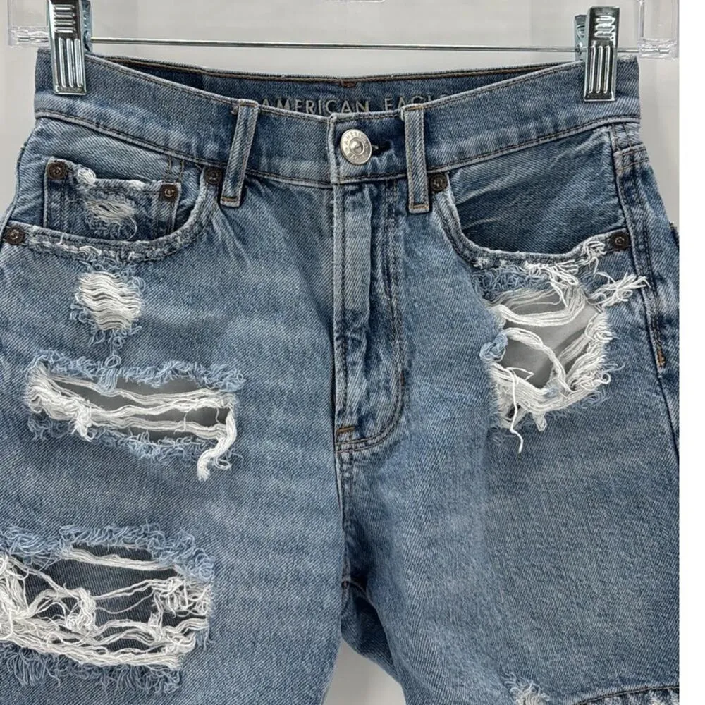 American Eagle 90s boyfriend distressed denim jean shorts mid rise summer - Image 3